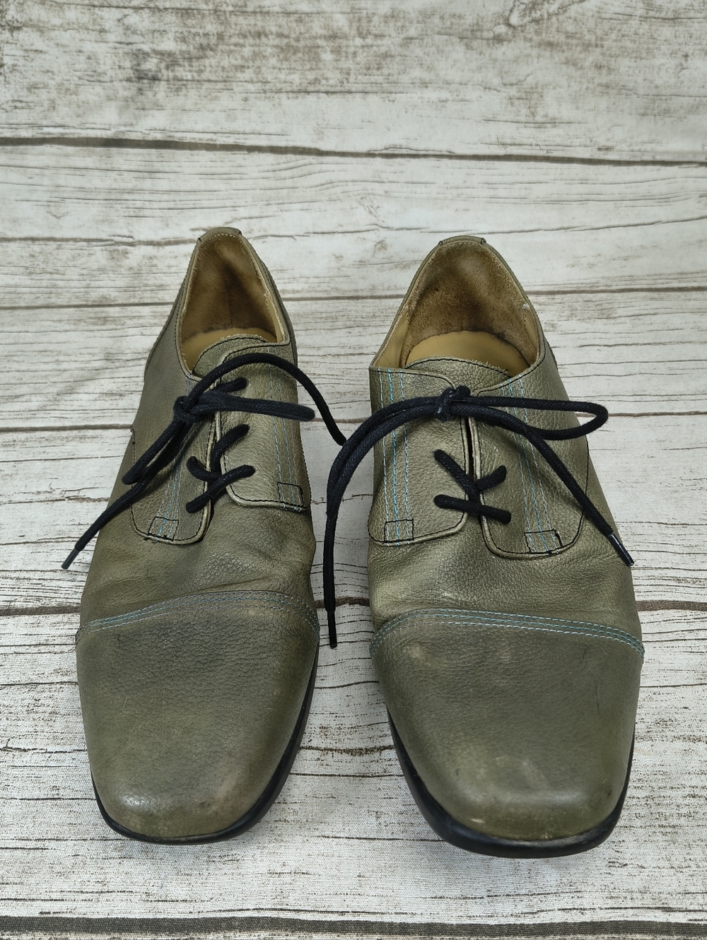 John Fluevog Prophesy Breton Green Leather Derby Shoes Size 10